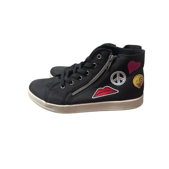 Black Unisex High‑Top Canvas Sneakers Shoes 90s Y2K Peace Love Patch Side Zipper - Picture 1 of 7